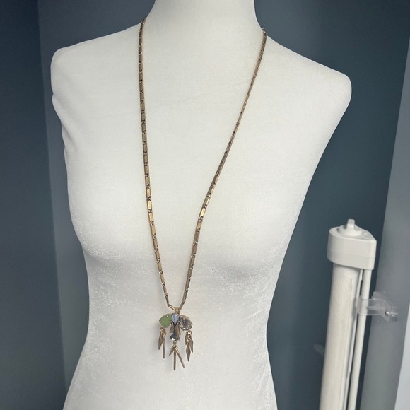 J.Crew Multicolor Crystal Pendant Brushed Gold Long Elegant Necklace - Picture 6 of 13